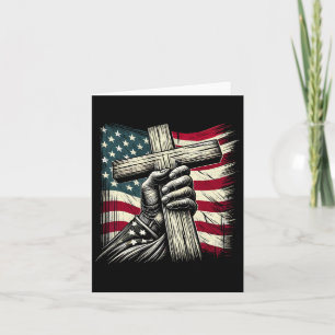 Kristet kors och amerikansk flagga 4 juli Jesus Kort