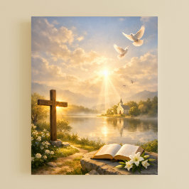 Kristet kors och Bibel soluppgång Poster