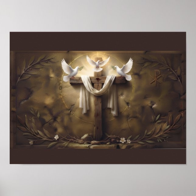 Kristet korsaffisch med duvor | Jesus kors Poster (Framsidan)