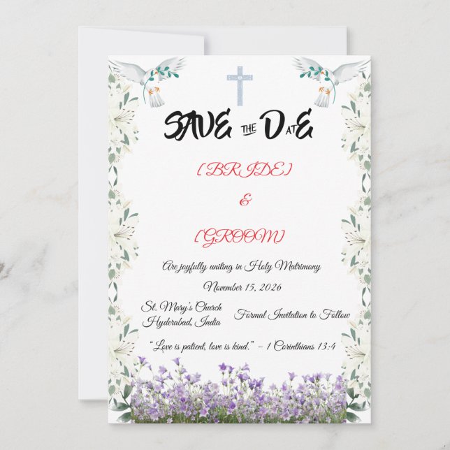 Kristet kort med kors för datumreservation (Framsida)