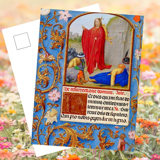 Kristet medeltida manuskript Uppståndelse Påsk Helg Vykort (Easter Religious Christian Catholic Floral Medieval Manuscript Jesus Resurrection Holiday Postcard)