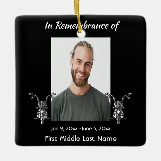 Kristet minnesfoto Motorcykel Biker  Julgransprydnad Keramik (Framsida)