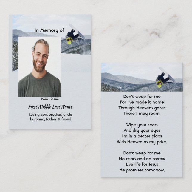 Kristet minnessaker för snowboard Vinter (Fram/baksida)