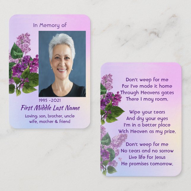 Kristet minnessaker Lilac Trädgård Blomma  Visitkort (Fram/baksida)
