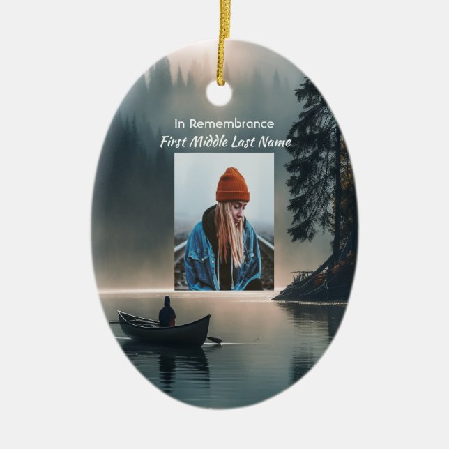 Kristet Minnessaker Vildmarks sjö Kanot Julgransprydnad Keramik (Framsidan)