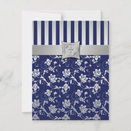 Kristet Navy och Silver Blommig Vinranka RSVP-kort Inbjudningar