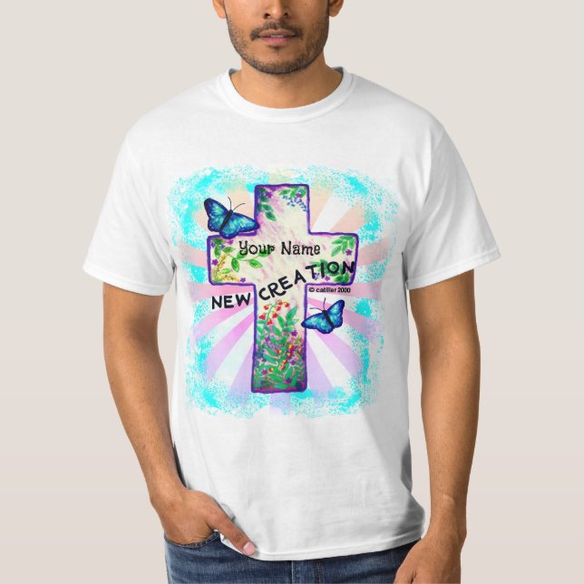Kristet Nytt Skapelse Kors  T Shirt (Framsida)