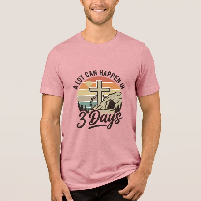 Kristet påsk 3 dagar retro-kors grotta t-shirt D (Framsida)
