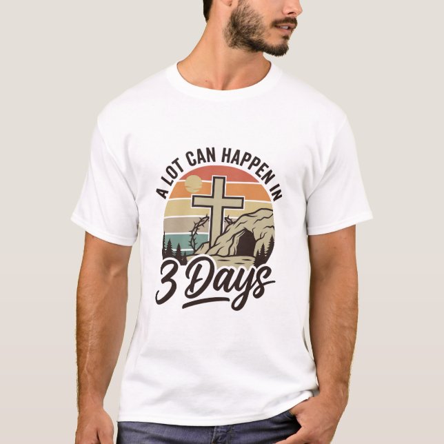Kristet påsk 3 dagar retro kors grotta t-shirt D (Framsida)