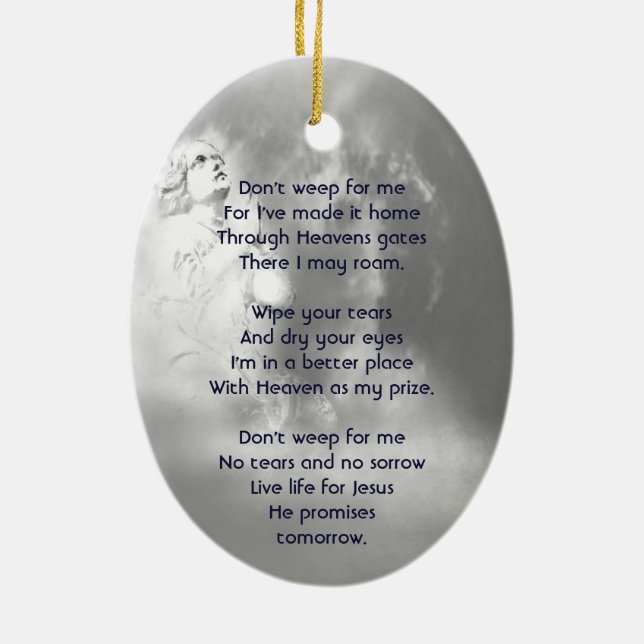 Kristet poem minnessak ängel himmel moln julgransprydnad keramik (Baksidan)
