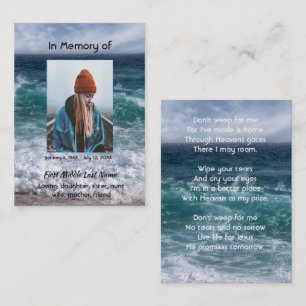 Kristet poem minnessak ocean hav strand visitkort