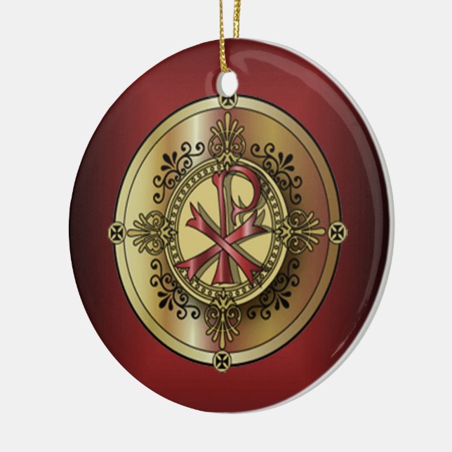 Kristet symbol P & X för Chi-Rho Monogram~ Julgransprydnad Keramik (Vänster)
