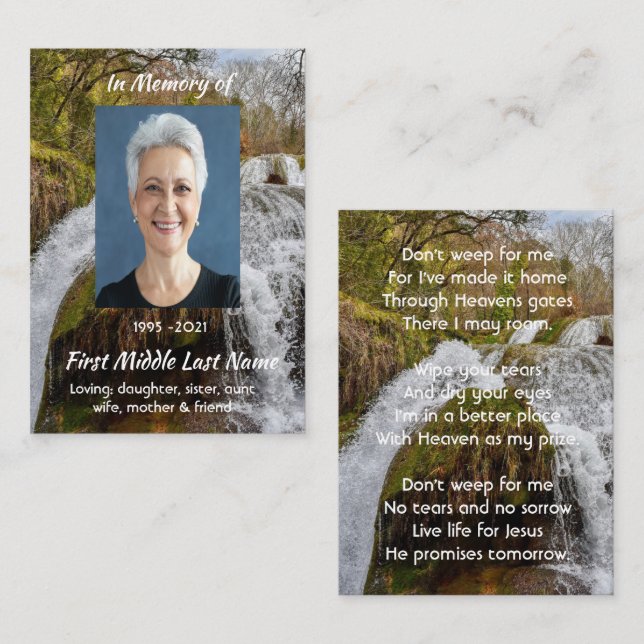 Kristet vattenfallslandskap minnessak visitkort (Fram/baksida)