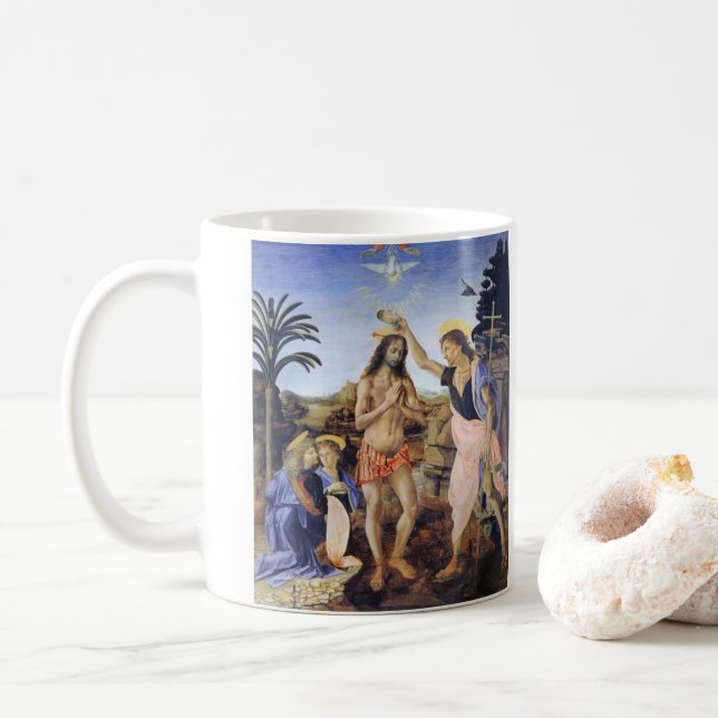 Kristi baptism av Verrocchio, Leonardo da Vinci Kaffemugg (Med munk)