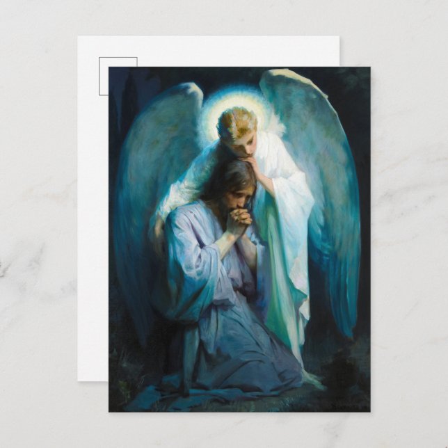 Kristi lidande i Getsemane av Frans Schwartz Inbjudan Vykort (Fram/baksida)