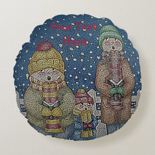Kristmas på snö-scenen, roliga sång-sångare rund kudde (Framsidan)