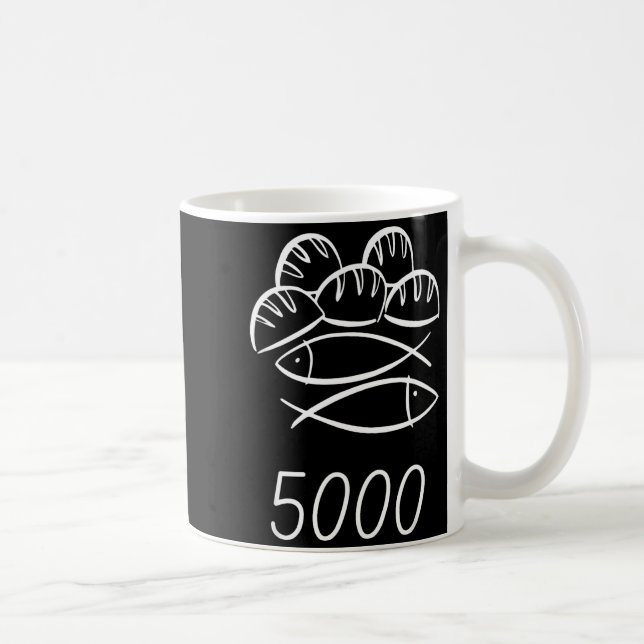 Kristna Bibeln Jesus 2 Fiskar 5 Bröd Mättar 5000  Kaffemugg (Höger)