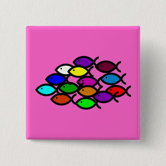 Kristna fisksymboler - regnbågen skola - knapp (Framsida)