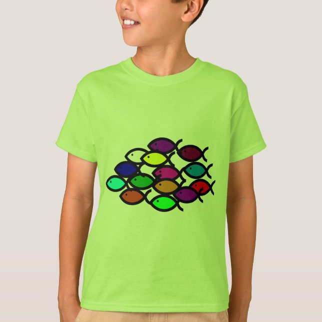 Kristna fisksymboler - regnbågen skola - t shirt (Framsida)