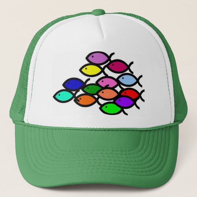 Kristna fisksymboler - regnbågen skola - truckerkeps (Framsida)