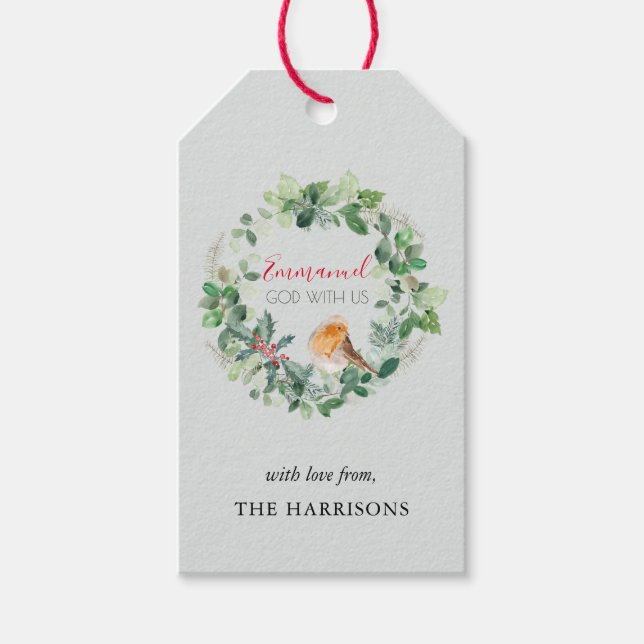 Kristna Gud med oss Elegant för julkrans Presentetikett (Framsidan)