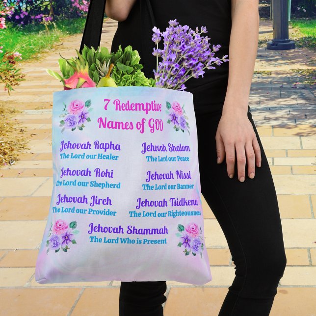 Kristna handväskor, 7 Försonande Namn på Gud Tygkasse (Christian Tote Bags. Unique Christian gifts for women. Christian tote bags, shoulder or cross body.)