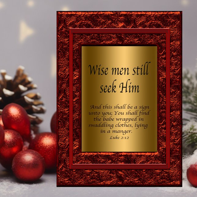 Kristna julkort helgkort (Christian Christmas card with scriptures on a beautiful red and gold background.)