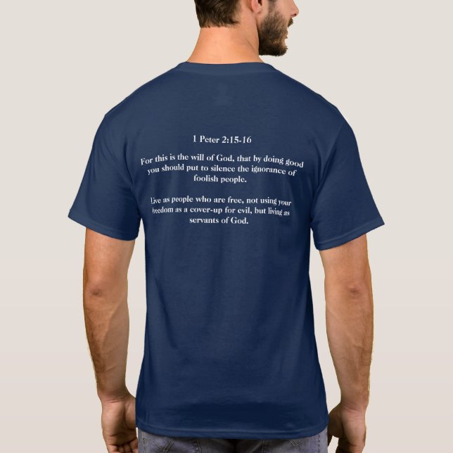 Kristna mot trumpens tvåsidiga bibelversa t shirt (Baksida)