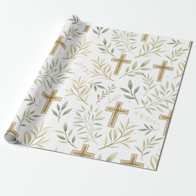 Kristna presentpapper med olivkvist och kors (Utrullad)