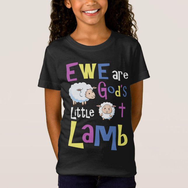 Kristna skjortor för flickor - Ew-gud lite Lamb T Shirt (Framsida)