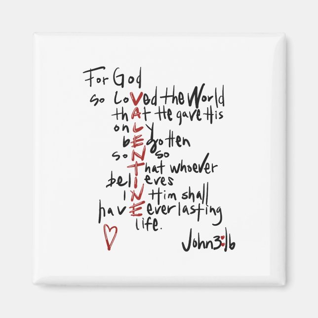 Kristna Valentineser John 3_16 för Gud, så älskade Magnet (Framsidan)