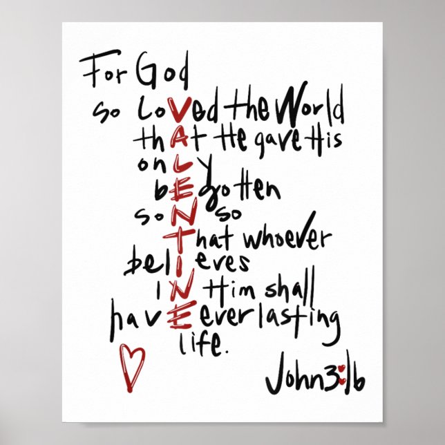 Kristna Valentineser John 3_16 för Gud, så älskade Poster (Framsidan)