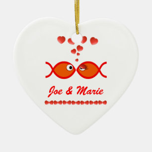 Kristna valentinsymboler - orange v1 julgransprydnad keramik