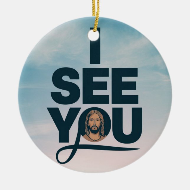 Kristne Jesus ser på dig, Jesus jag ser dig Julgransprydnad Keramik (Framsidan)