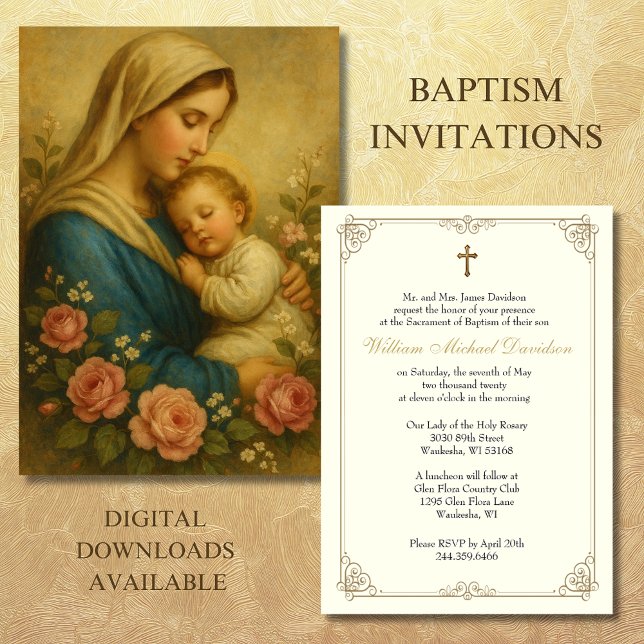 Kristolisk baptism: Christening Mary och Jesus Inbjudningar (Skapare uppladdad)