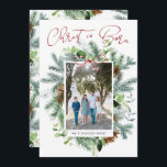 Kristus är Born Photo Winter Greenery Julkort<br><div class="desc">Kristus är Born Photo Winter Greenery Helgdag Card Den vackra vattenfärgen som förklarar Bra News of Kristus är säkert en favorit!</div>
