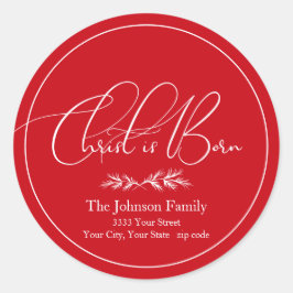 Kristus är Born Red julretur-adressetikett Runt Klistermärke