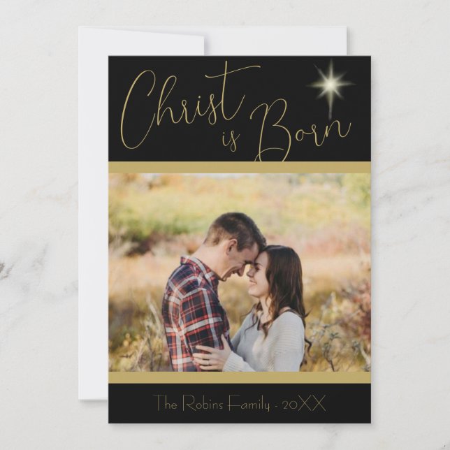 Kristus är Born Scripture Black Guld julstjärna Julkort (Framsida)