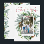 Kristus är född Foto Vintergrönska Julkort<br><div class="desc">Kristus är född Foto Vintergrönska Julkort
Detta vackra akvarellkort som förkunnar den glada nyheten om Kristus kommer säkert att bli en favorit!</div>