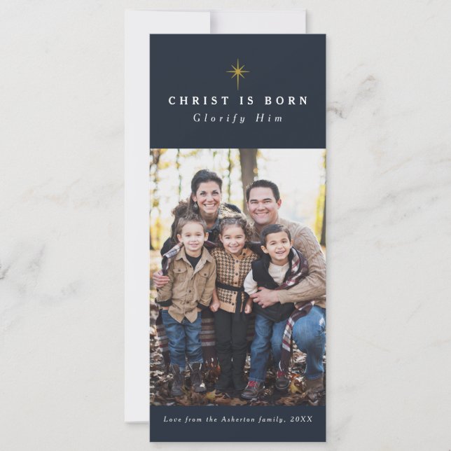 Kristus är född religiös jul fotokort julkort (Framsida)