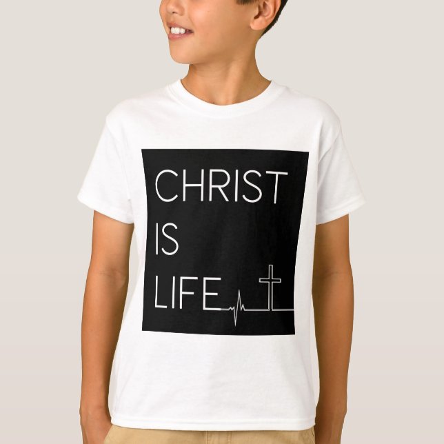 Kristus är Life Heartslag Line och Kor Boy's T Shirt (Framsida)