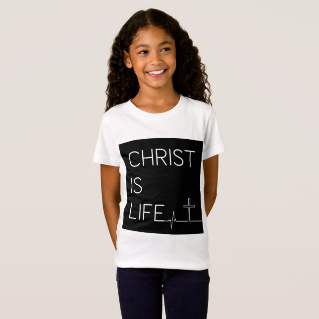 Kristus är Life Heartslag Line och Kor Girl's T Shirt (Hel framsida)