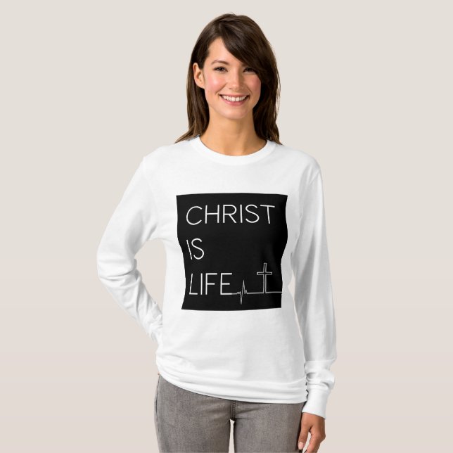 Kristus är Life Heartslag Line och Kor Kvinnors T Shirt (Hel framsida)