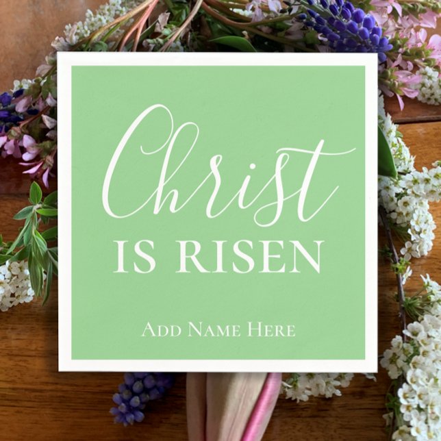 Kristus är Risen Anpassningsbar Grönt Christian På Pappersservett (Christ is risen personalized modern script napkins. Christian Easter napkins mint green simple faith)