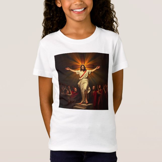 Kristus är Risen Girl's Tee Shirt (Framsida)