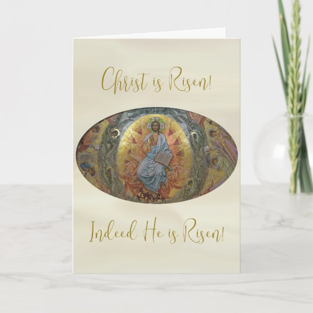 Kristus är Uppstånden Pantokrator Ortodox Pascha P Kort (Framsida)