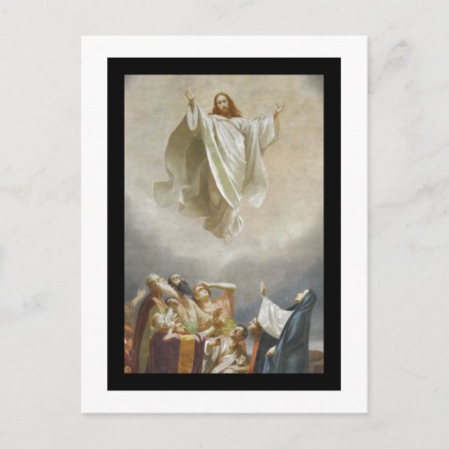 Kristus Ascension mot himlen Observerad av Apostle Vykort (Framsida)