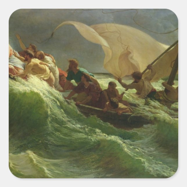 Kristus Asov i Boat Fyrkantigt Klistermärke (Framsida)