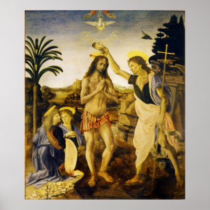 Kristus baptism av Da Vinci och Verrocchio Poster