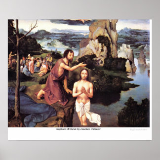Kristus baptism av Joachim Patinier Poster
